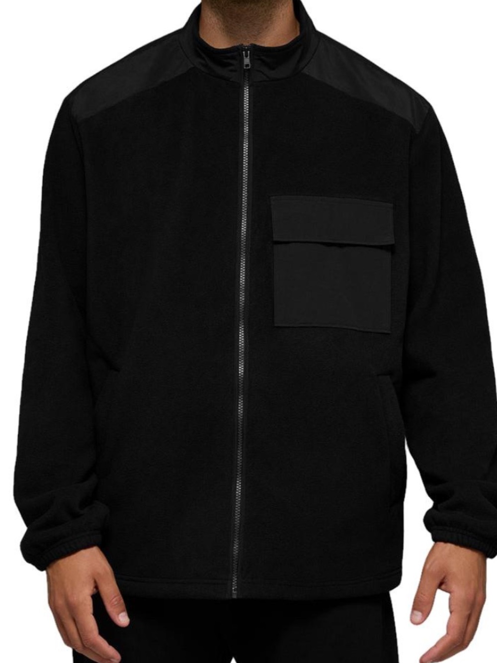 ALO Yoga Men's Black Full-Zip Sweater with Chest Pocket